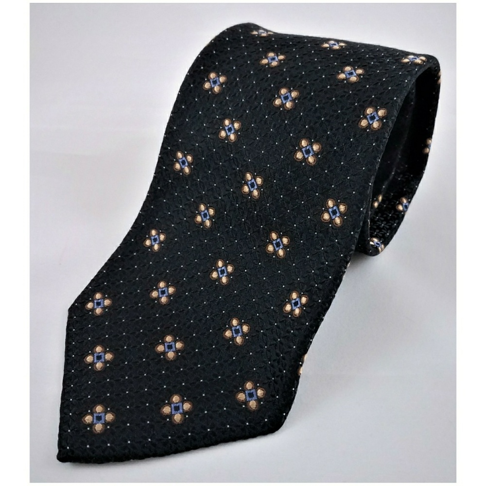 🔸 XMI Platinum Black Silk Geometric Floral Tie 🔸